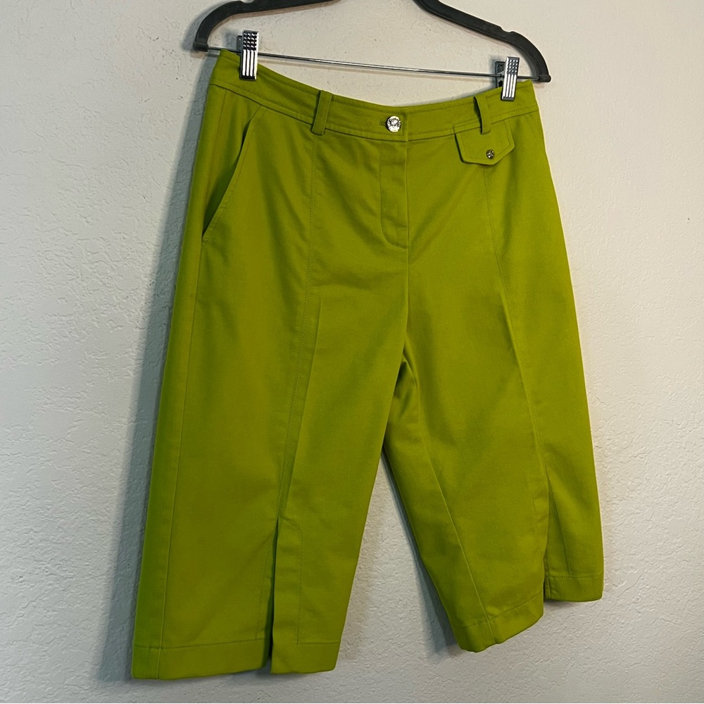 St.‎ John Sport Stretch Chambray Bermuda Lime Green Short Y2K Women’s Size 8 - Picture 2 of 12